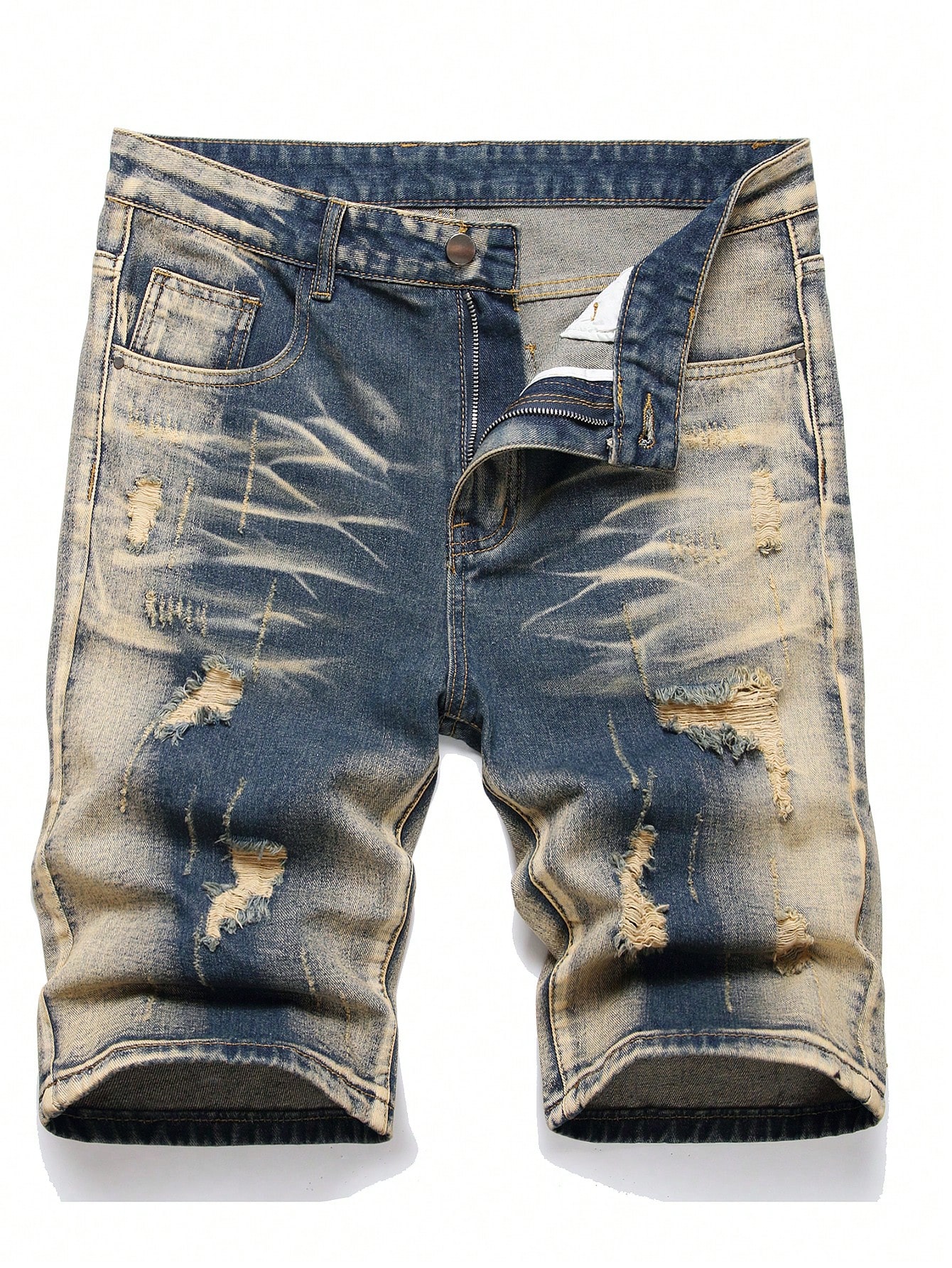 цена Мужские джинсовые шорты с потертостями в европейском и американском стиле, средняя стирка