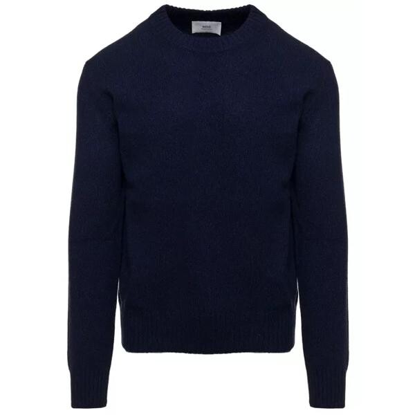 

Свитер crewneck sweater with ribbed trim in cashmere Ami Paris, синий