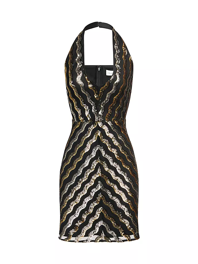 Мини-платье Nidya с воротником-халтер и пайетками Halston, цвет gold and sliver top sale sliver