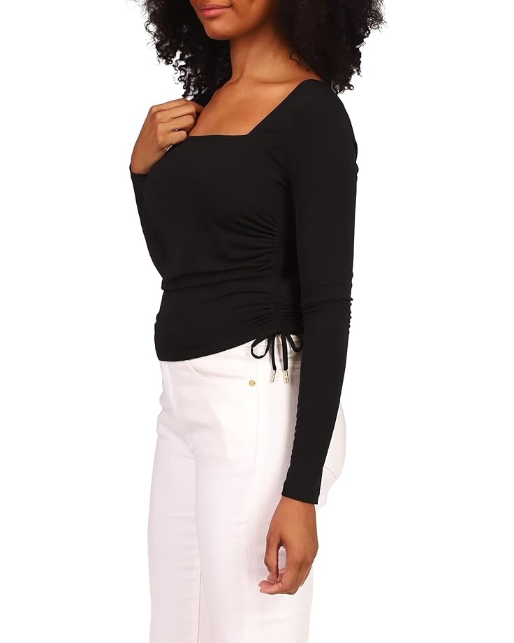 

Топ Michael Kors Square Neck Ruched Long Sleeve Top, черный