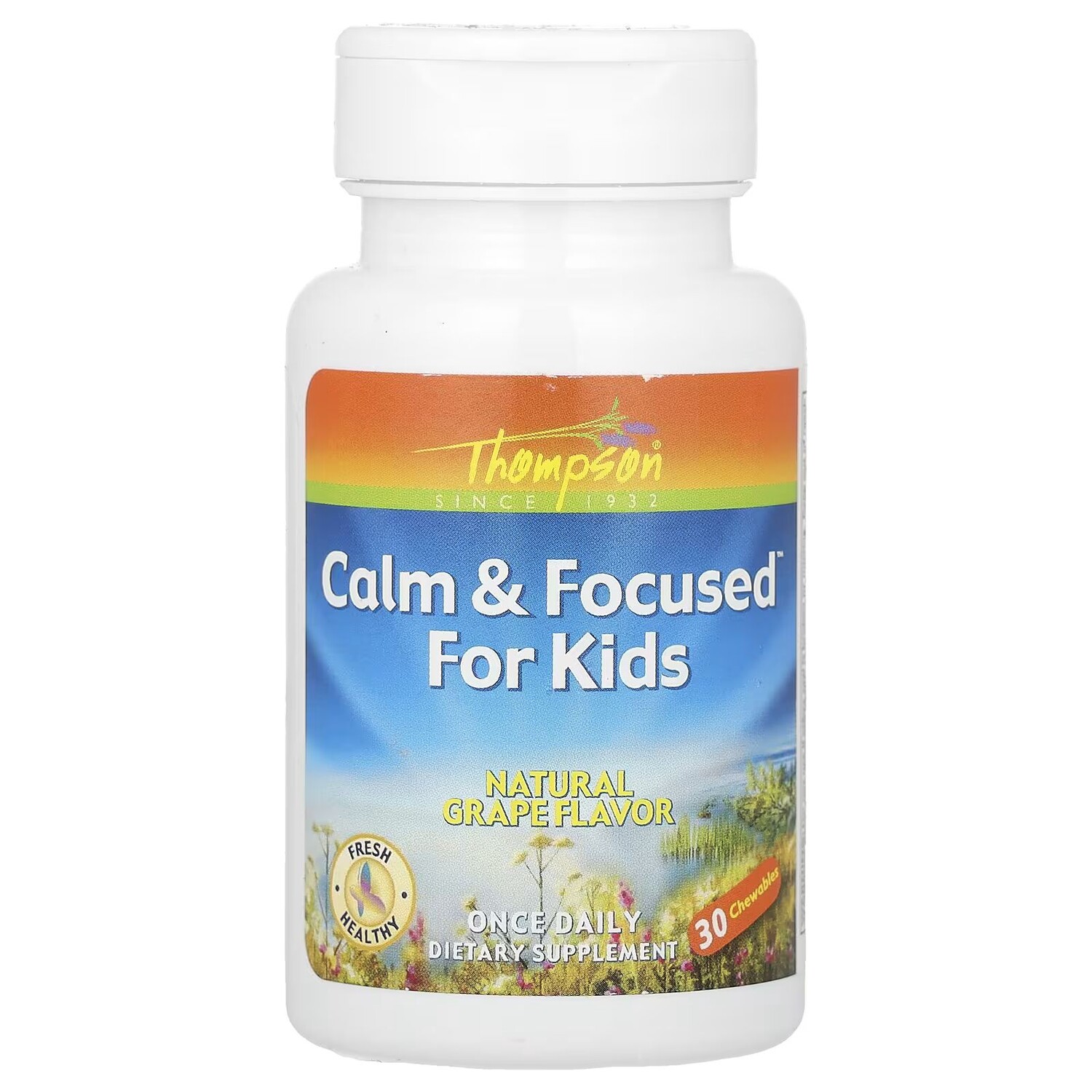 

Calm & Focused для детей, натуральный виноград, 30 жевательных таблеток Thompson