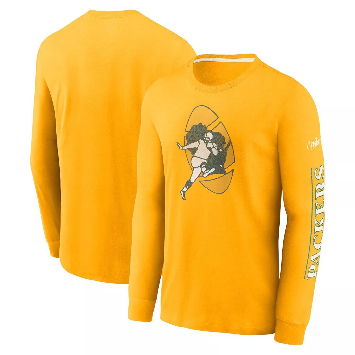 

Мужская золотая модная футболка Green Bay Packers с длинным рукавом Nike