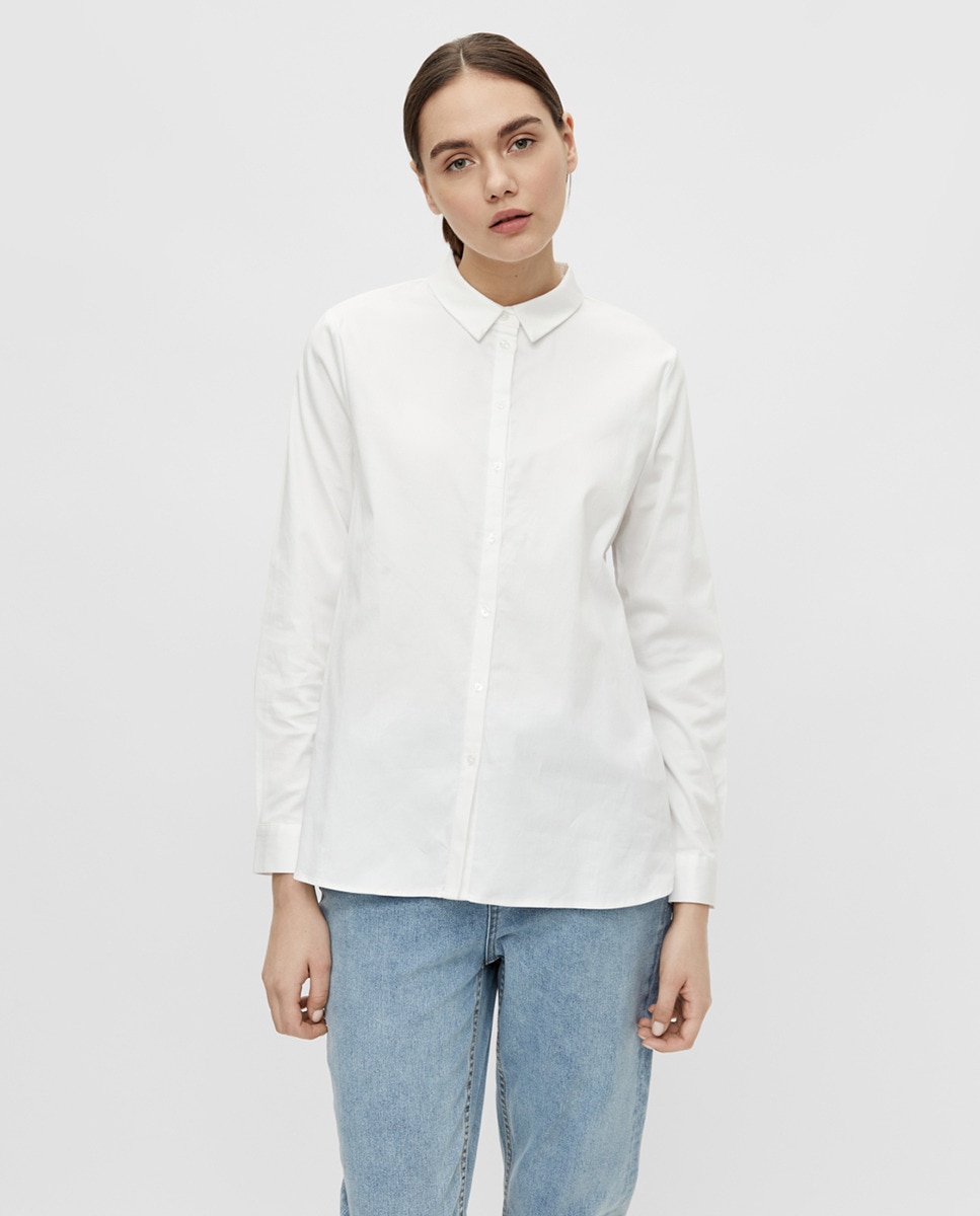 Простая женская рубашка с длинным рукавом Object, белый рубашка однотонная с длинными рукавами и костюмным воротником
