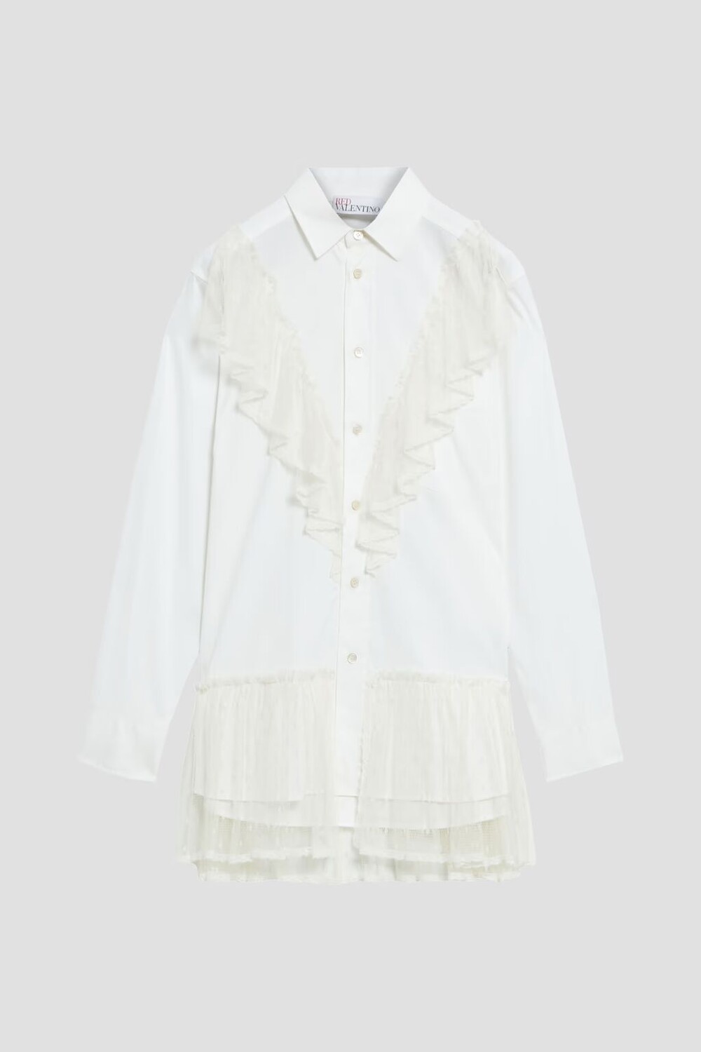 

Рубашка из пуэн-деспри и поплина с рюшами Redvalentino, белый