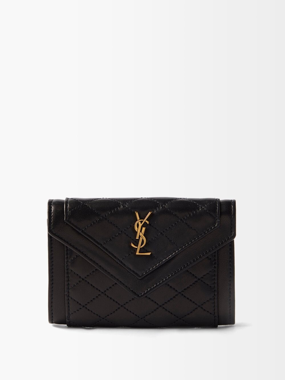 

Стеганый кожаный кошелек для монет gaby ysl с металлической пластинкой Saint Laurent, черный