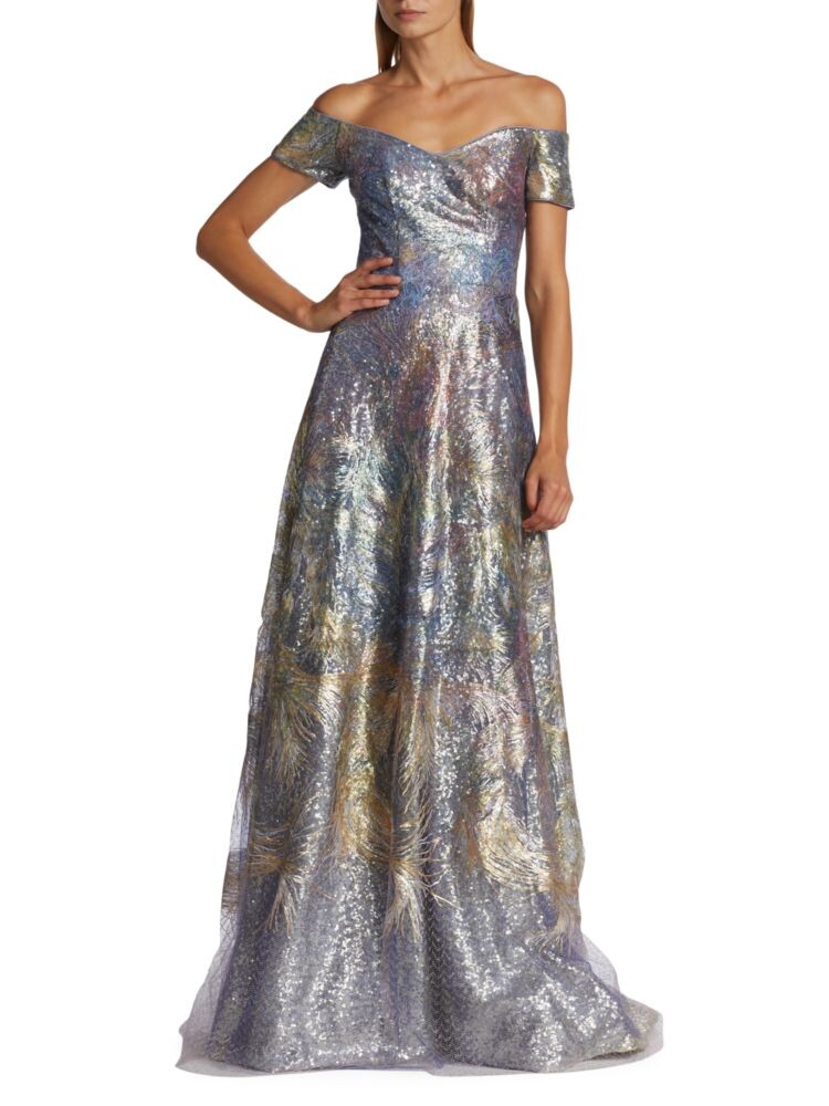 

Расклешенное платье с принтом и пайетками Rene Ruiz Collection, цвет Grey Multicolor