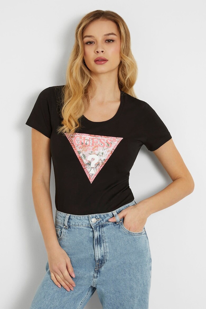 

Футболка с логотипом и декоративными камнями Guess, черный