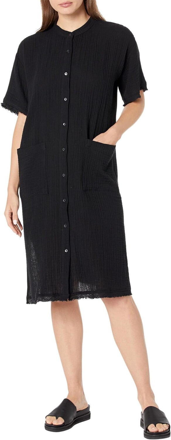 

Платье-рубашка с воротником-стойкой Petite Eileen Fisher, черный