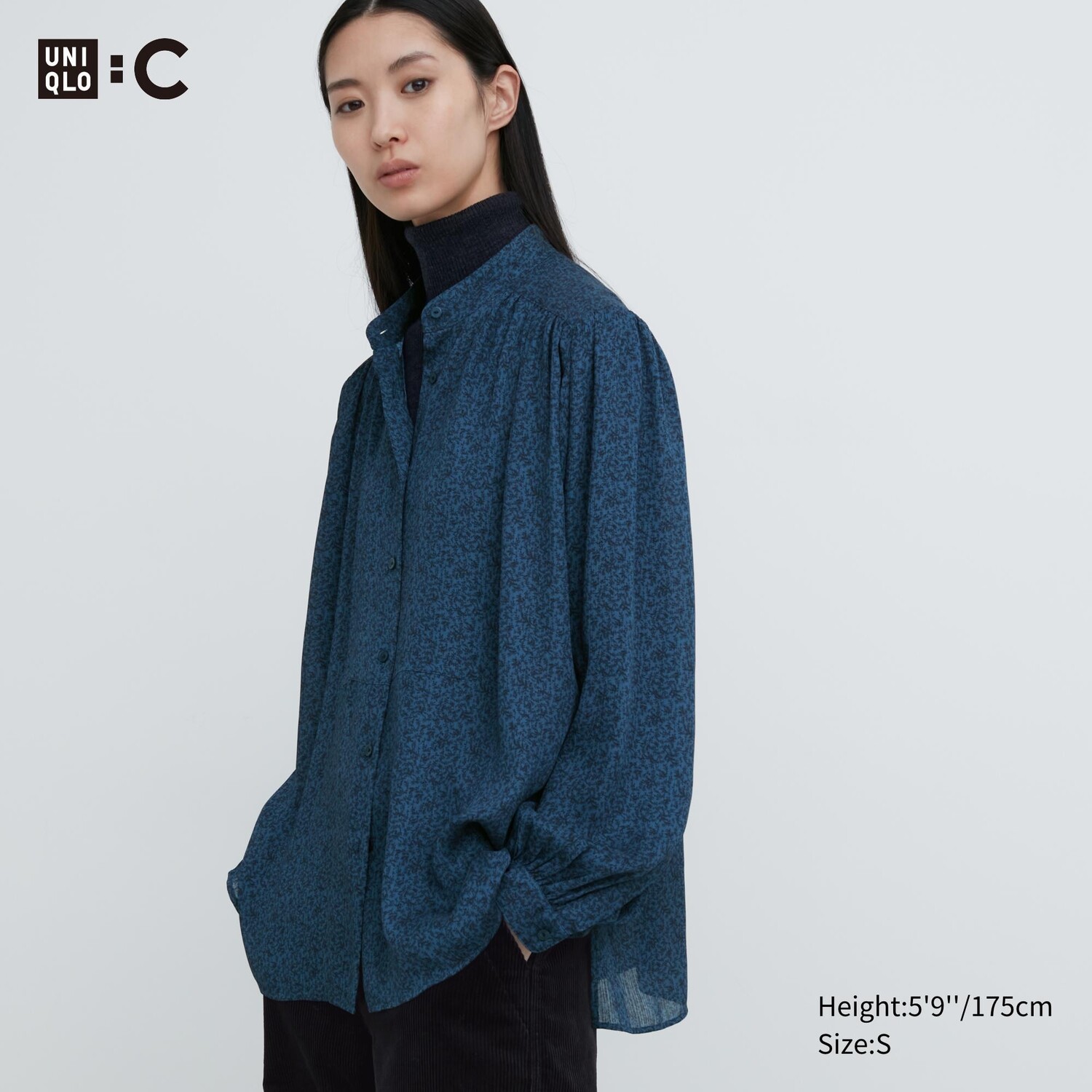 

Объемная блузка с принтом Uniqlo, синий