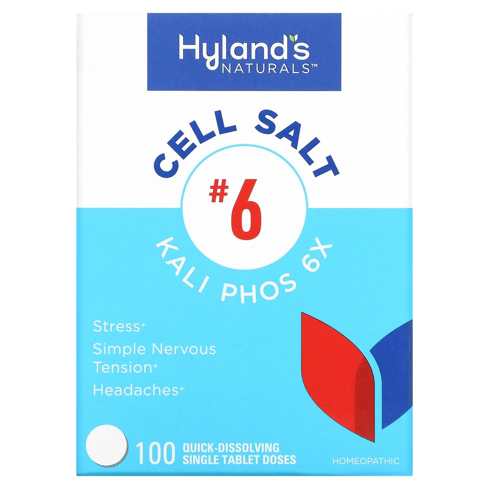 Hyland's Naturals Клеточная соль №6 Kali Phosphoricum 6X 100 таблеток hyland s naturals клеточная соль 10 natrum phosphoricum 6x 100 таблеток