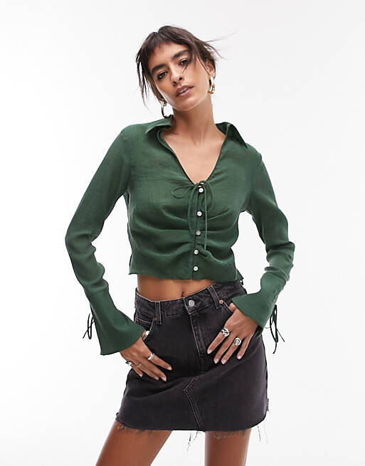 

Темно-зеленая блузка на пуговицах Topshop