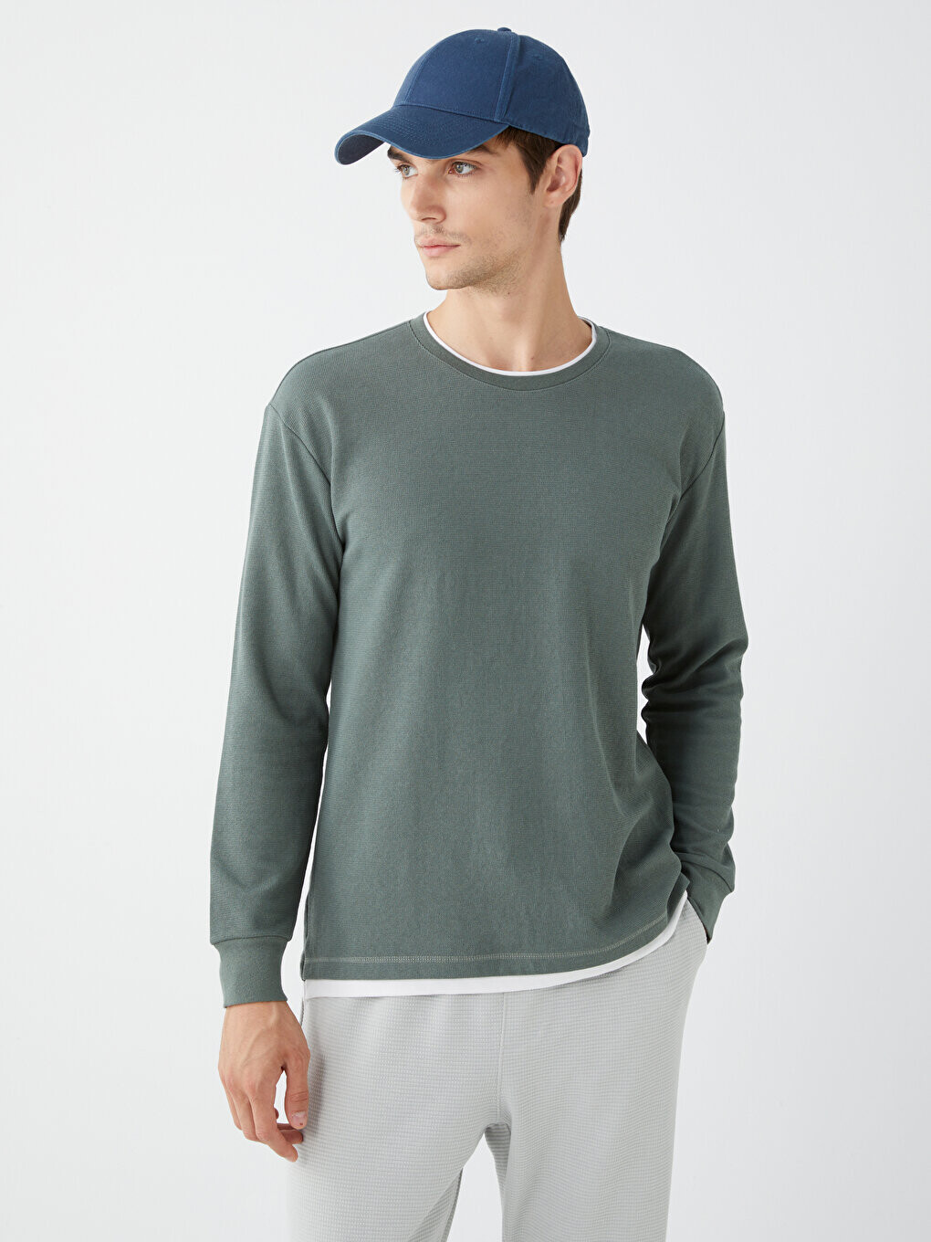 

Мужская футболка с круглым вырезом и длинными рукавами LCW Casual, сизый