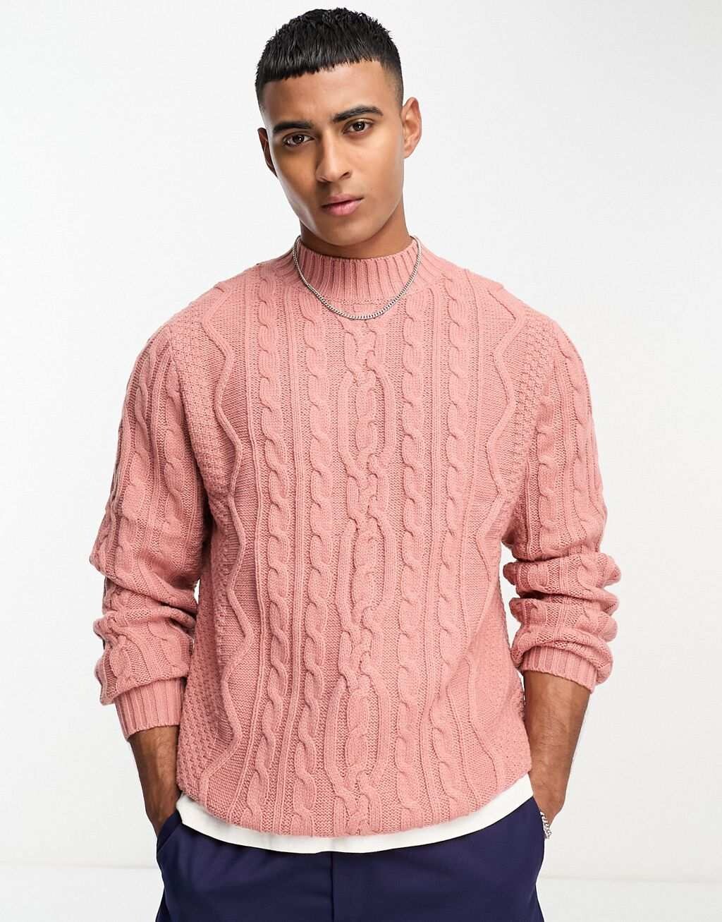 

Светло-розовый джемпер косой вязки ASOS DESIGN