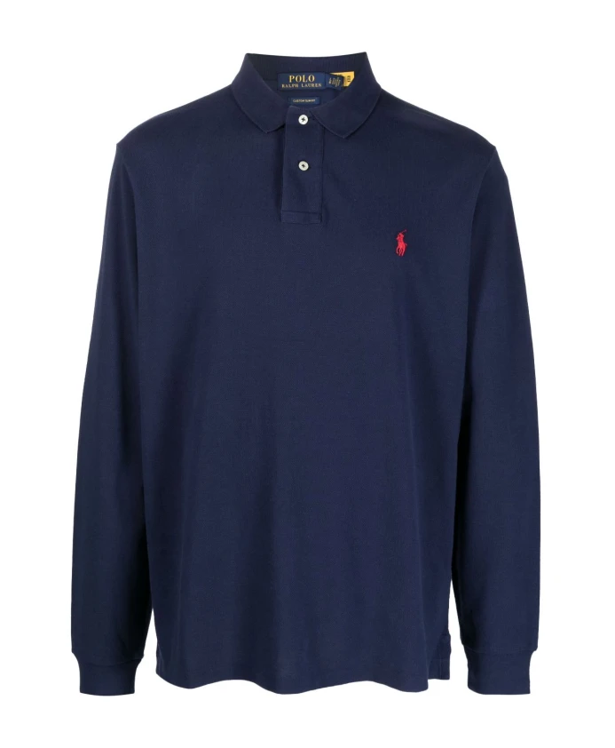 

Приталенная рубашка поло из хлопка узкого кроя Ralph Lauren, синий