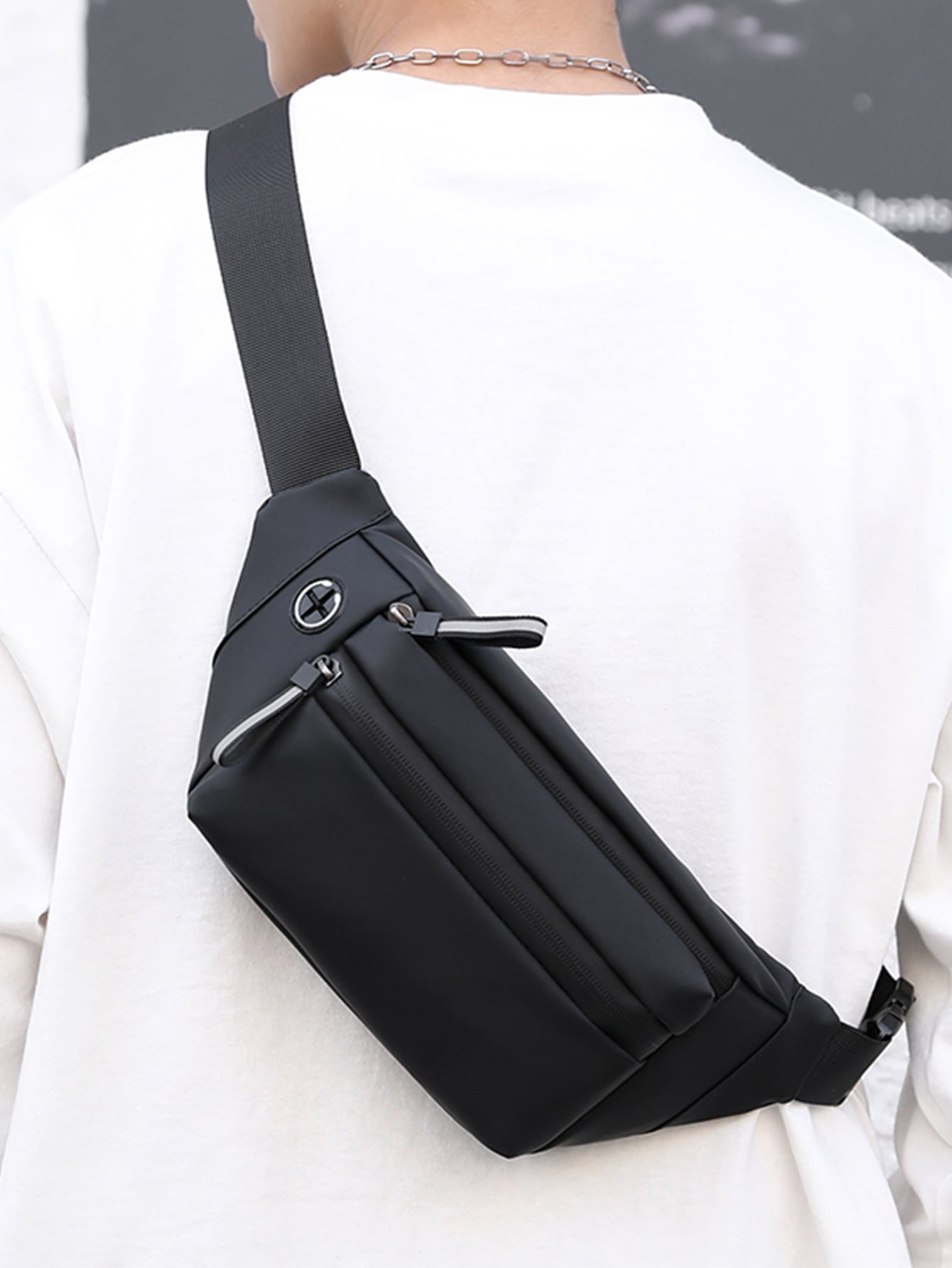 Мужская минималистичная поясная сумка с отверстием для наушников, черный цена и фото