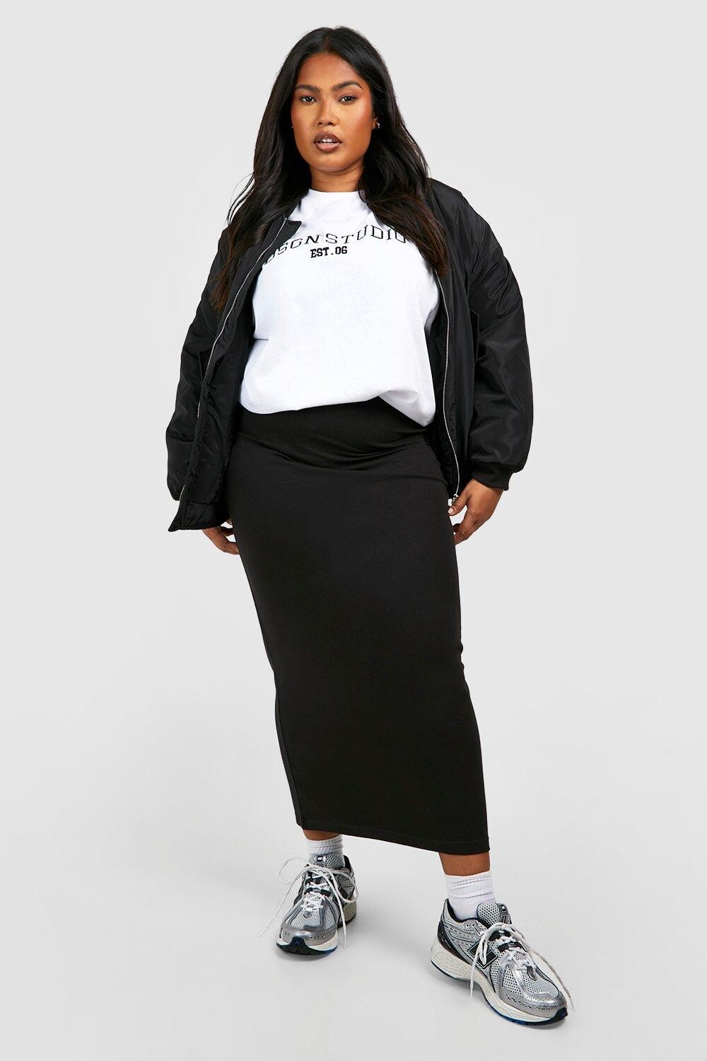 

Базовая юбка мидакси плюс из хлопка и эластана boohoo, черный