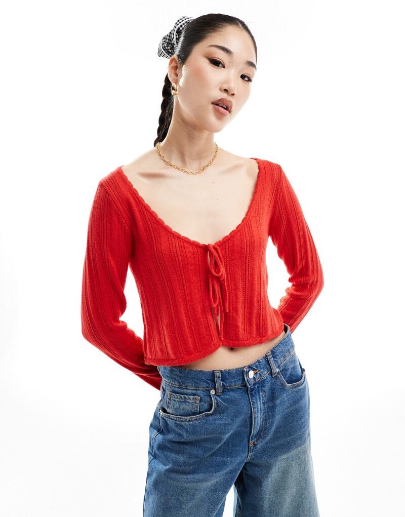 

Красный укороченный кардиган с завязками спереди ASOS DESIGN
