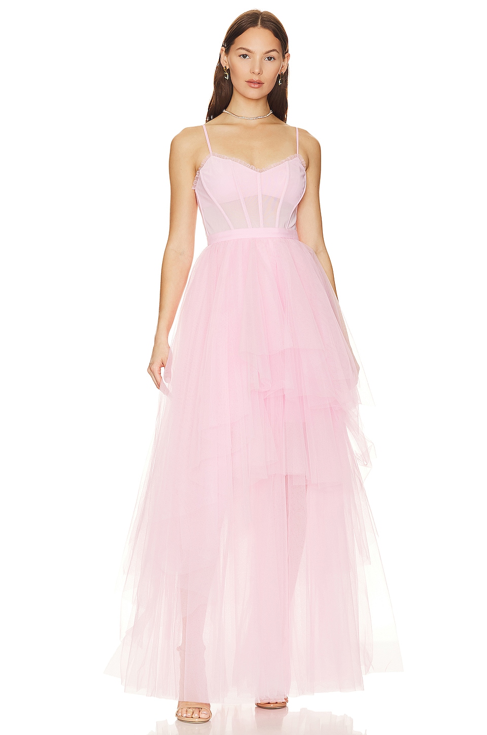 цена Платье BCBGMAXAZRIA Corset Tiered Gown, цвет Pink Rose
