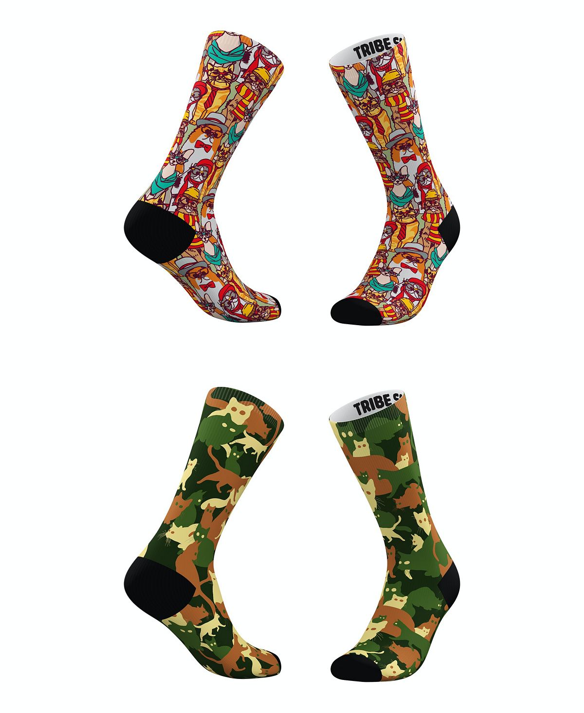 цена Мужские и женские носки Hipster Cat-Moflage, набор из 2 шт. Tribe Socks