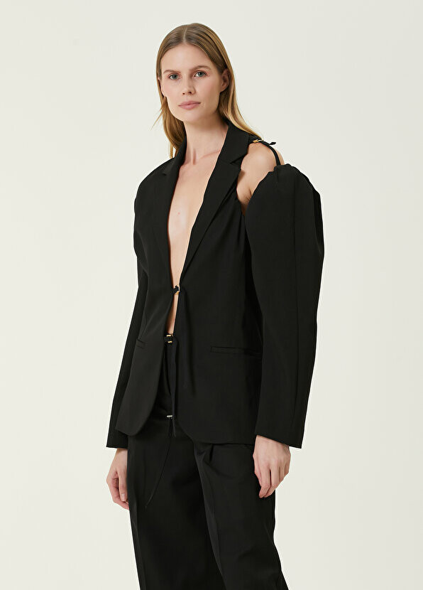 

Черный шерстяной жакет с деталями на плечах Jacquemus