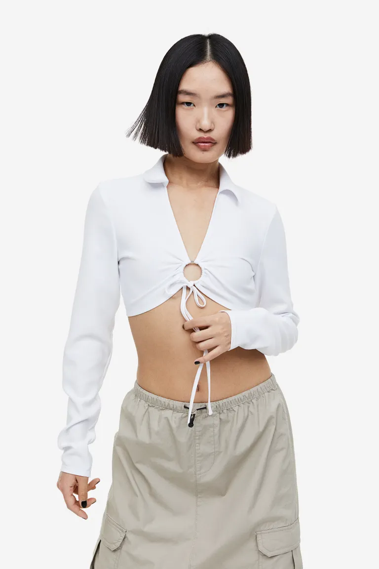 Укороченная блузка с воротником H&M, белый