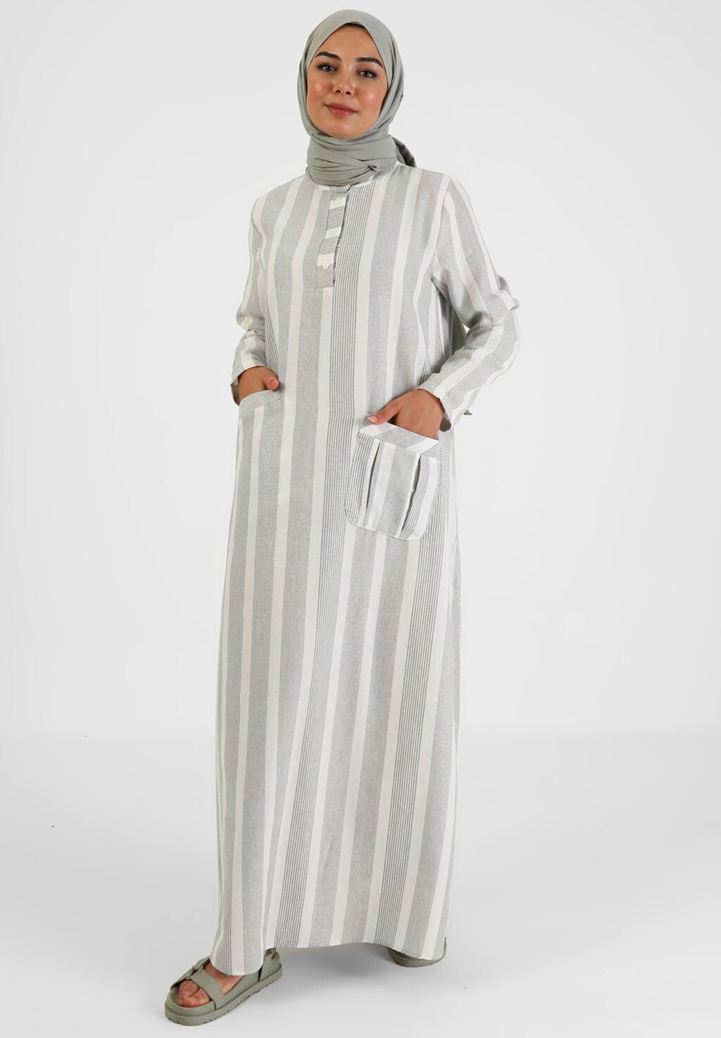 

Платье макси POCKET DETAILED STRIPED MODEST TAVIN Modanisa, цвет khaki