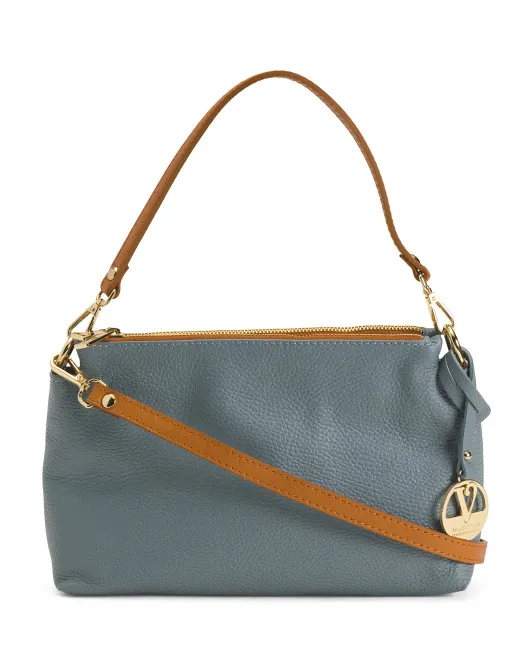 

Кожаное плечо через плечо с тройным входом, сделано в Италии Valentina, голубой