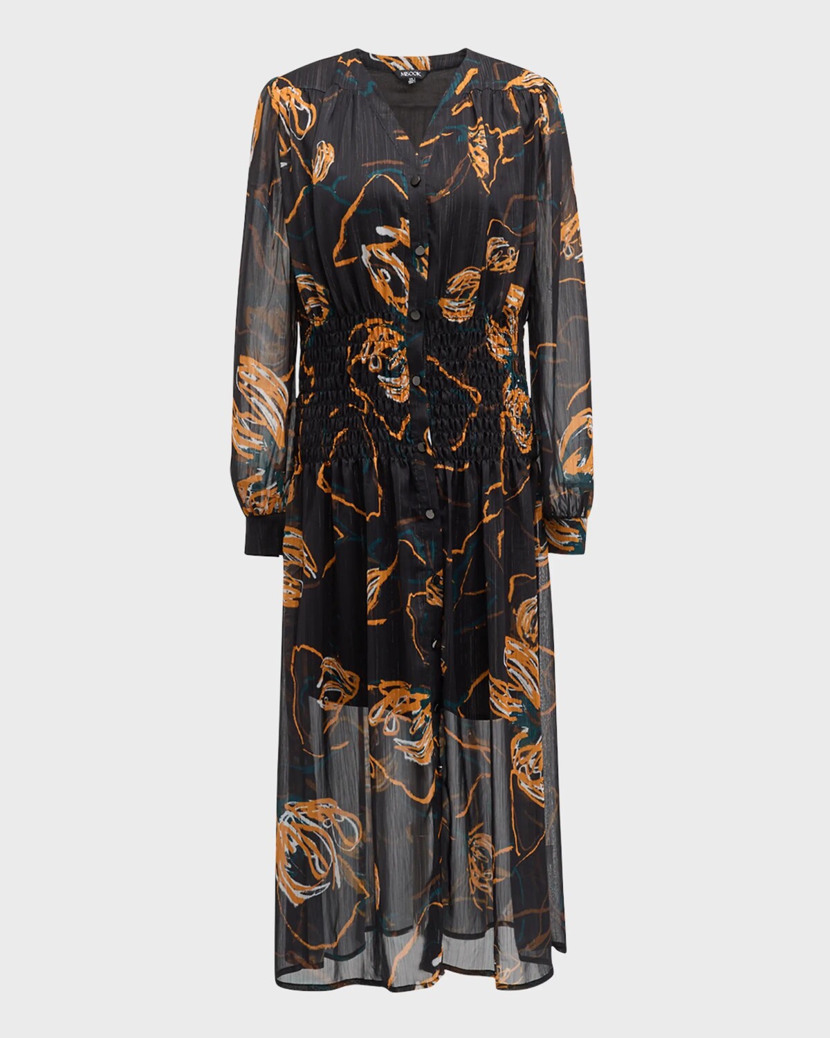 

Шифоновое платье миди со сборками и цветочным принтом Misook, цвет Black/Ochre/Spruce/Copper/New Ivory