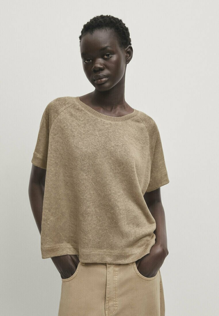 

Футболка базовая WITH SHORT RAGLAN SLEEVES Massimo Dutti, цвет camel