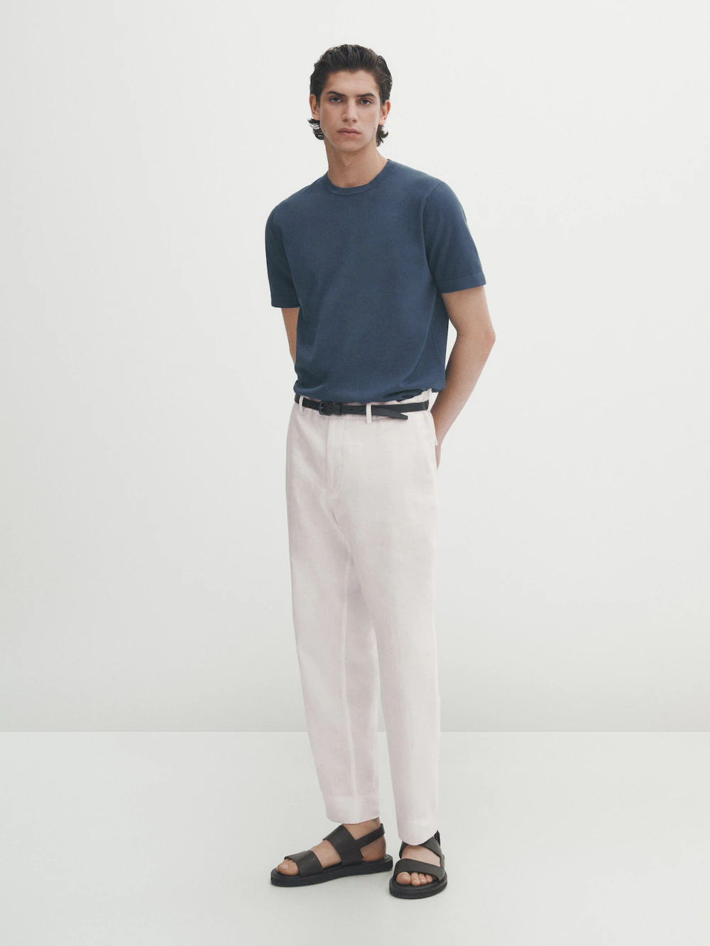 

Свитер из хлопкового трикотажа с коротким рукавом Massimo Dutti, синий