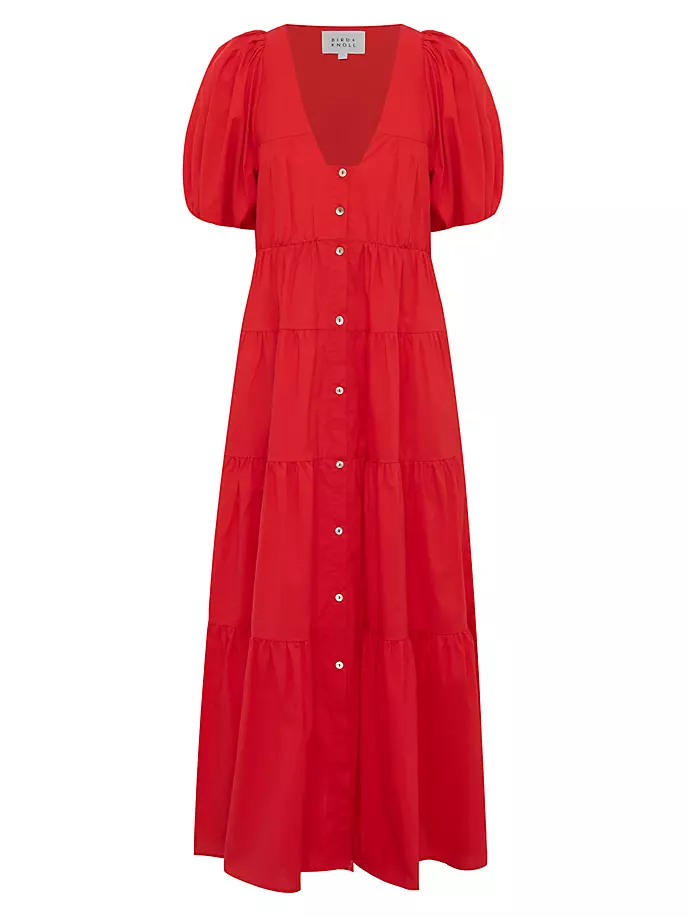 Многоярусное платье макси Cecci из поплина Bird & Knoll, цвет tomato