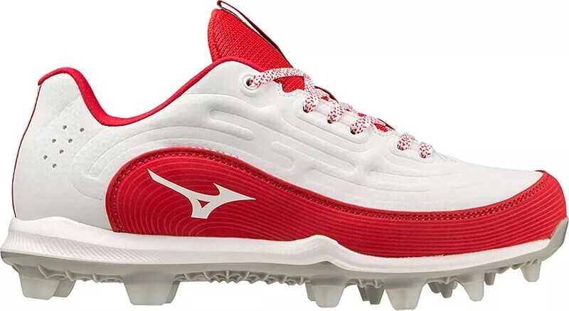 

Женские софтбольные бутсы Mizuno Advanced Finch Elite 6 с 9 шипами из ТПУ, белый/красный