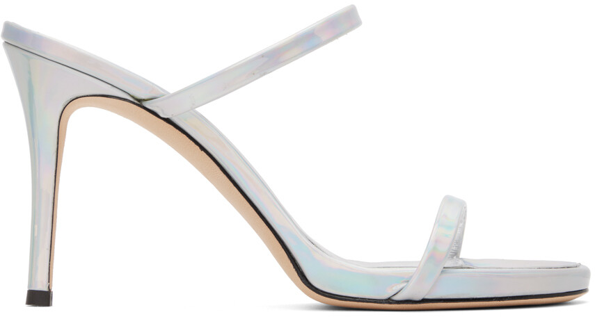 

Серебряные босоножки на каблуке с двойным ремешком Giuseppe Zanotti
