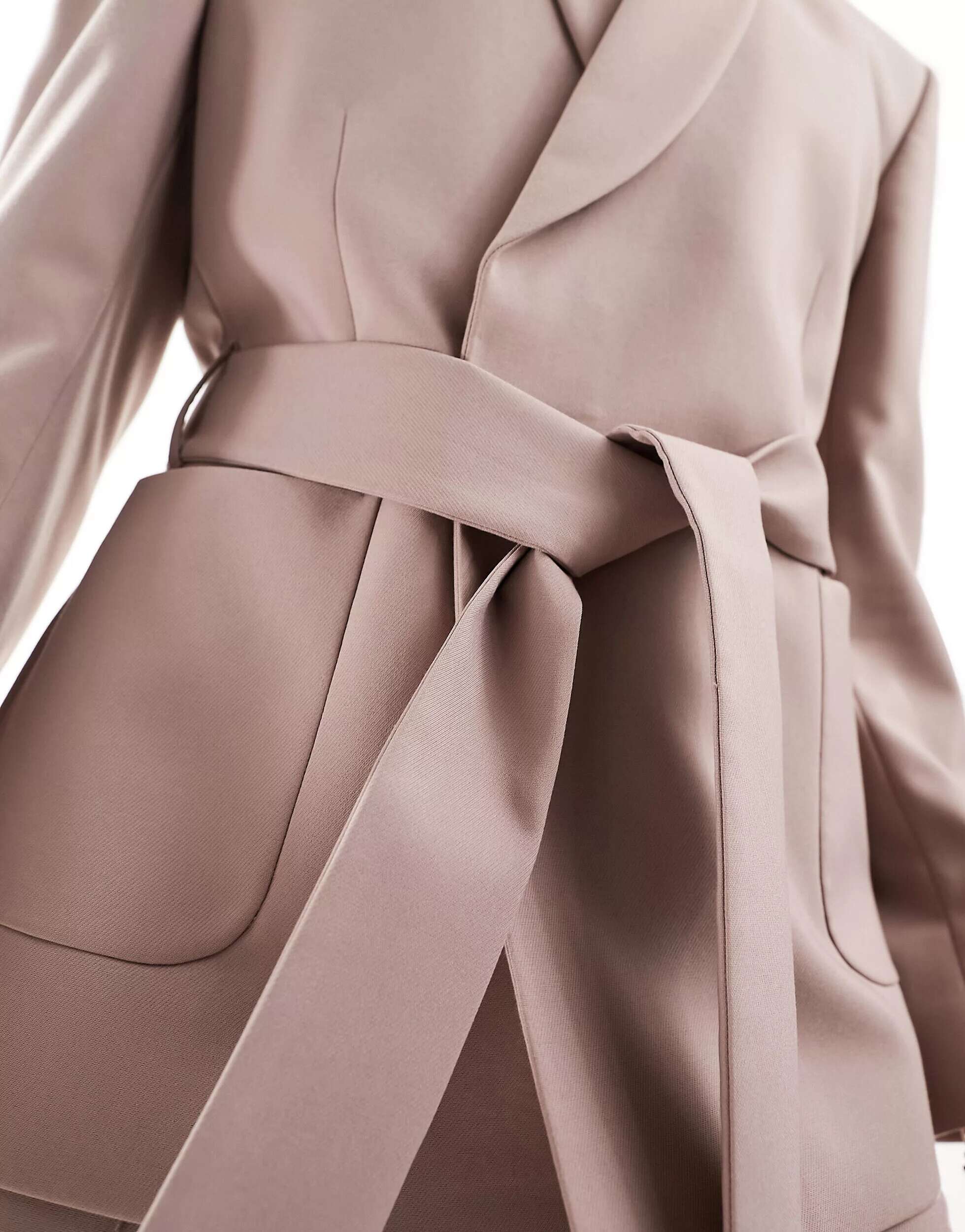 Розовый тонкий пиджак с поясом ASOS
