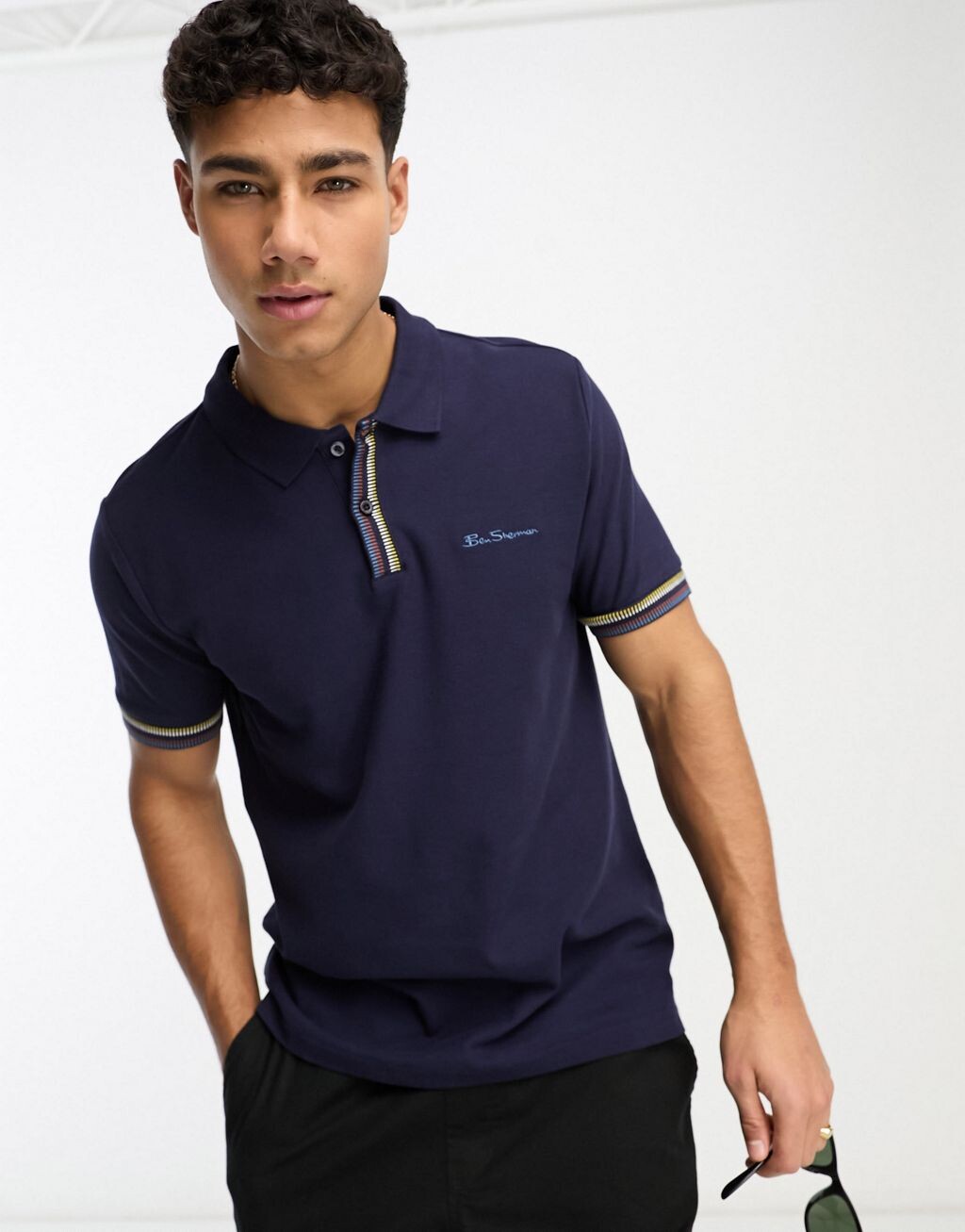 

Темно-синяя футболка-поло из джерси с двумя кончиками Ben Sherman
