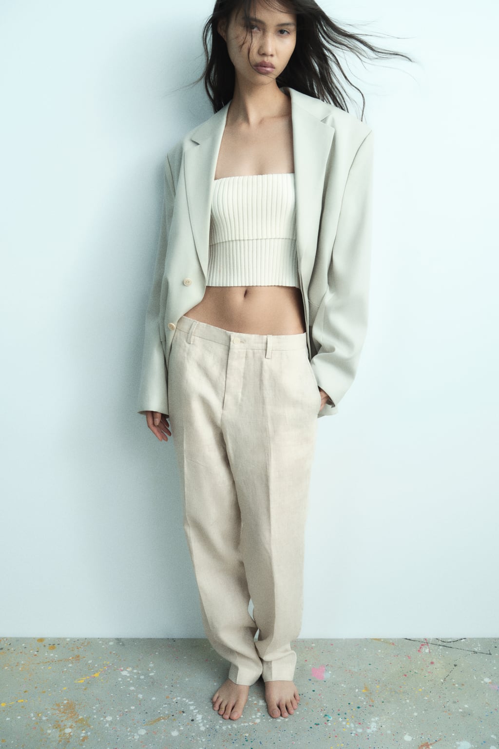 

Вязаный топ на пуговицах ZARA, белый