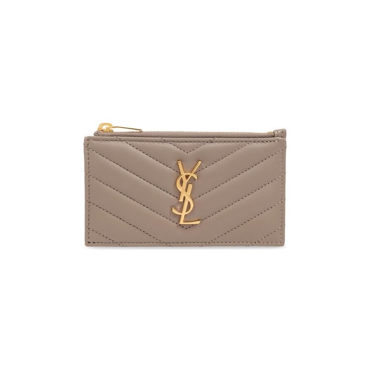 

Картхолдер Saint Laurent Cassandre Fragments Zipped Card Case, цвет Greyish Brown