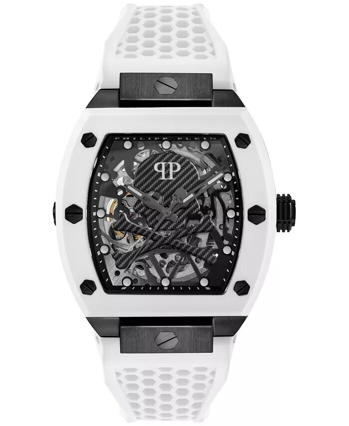 

Мужские автоматические часы Skeleton с белым силиконовым ремешком, 44 мм Philipp Plein, черный