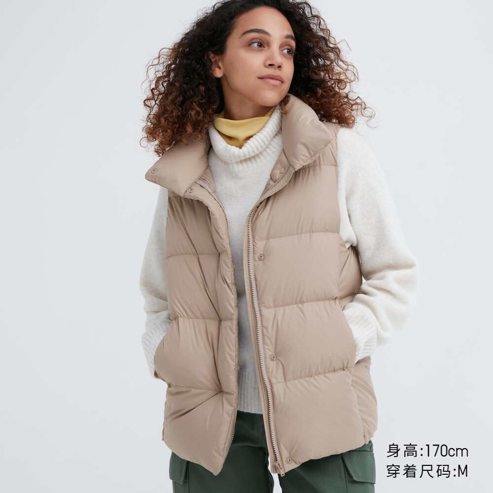 

Жилет Uniqlo Cloud Down пуховый с воротником-стойкой, бежево-серый