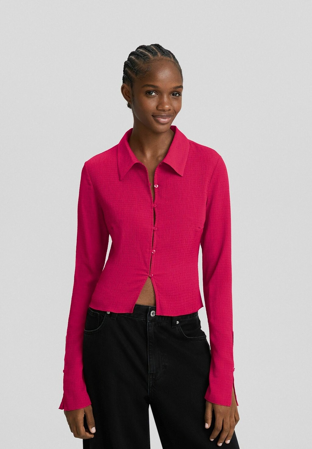 

Рубашка Long Sleeve Cropped Waffle Bershka, розовый