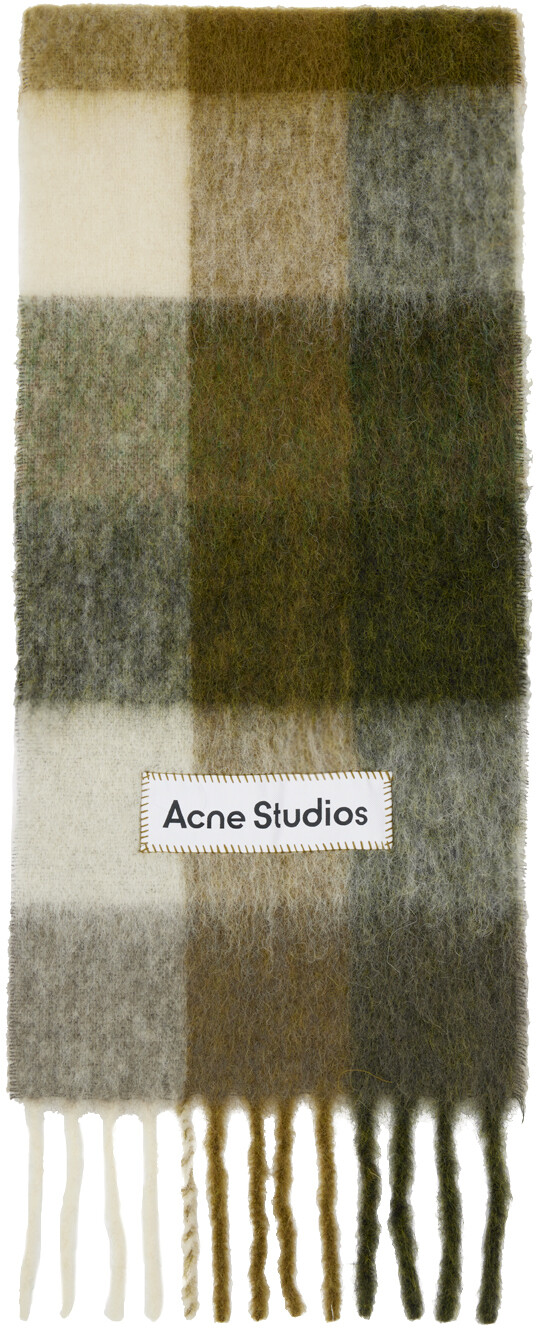 

Зелено-серо-коричневый шарф в клетку Acne Studios
