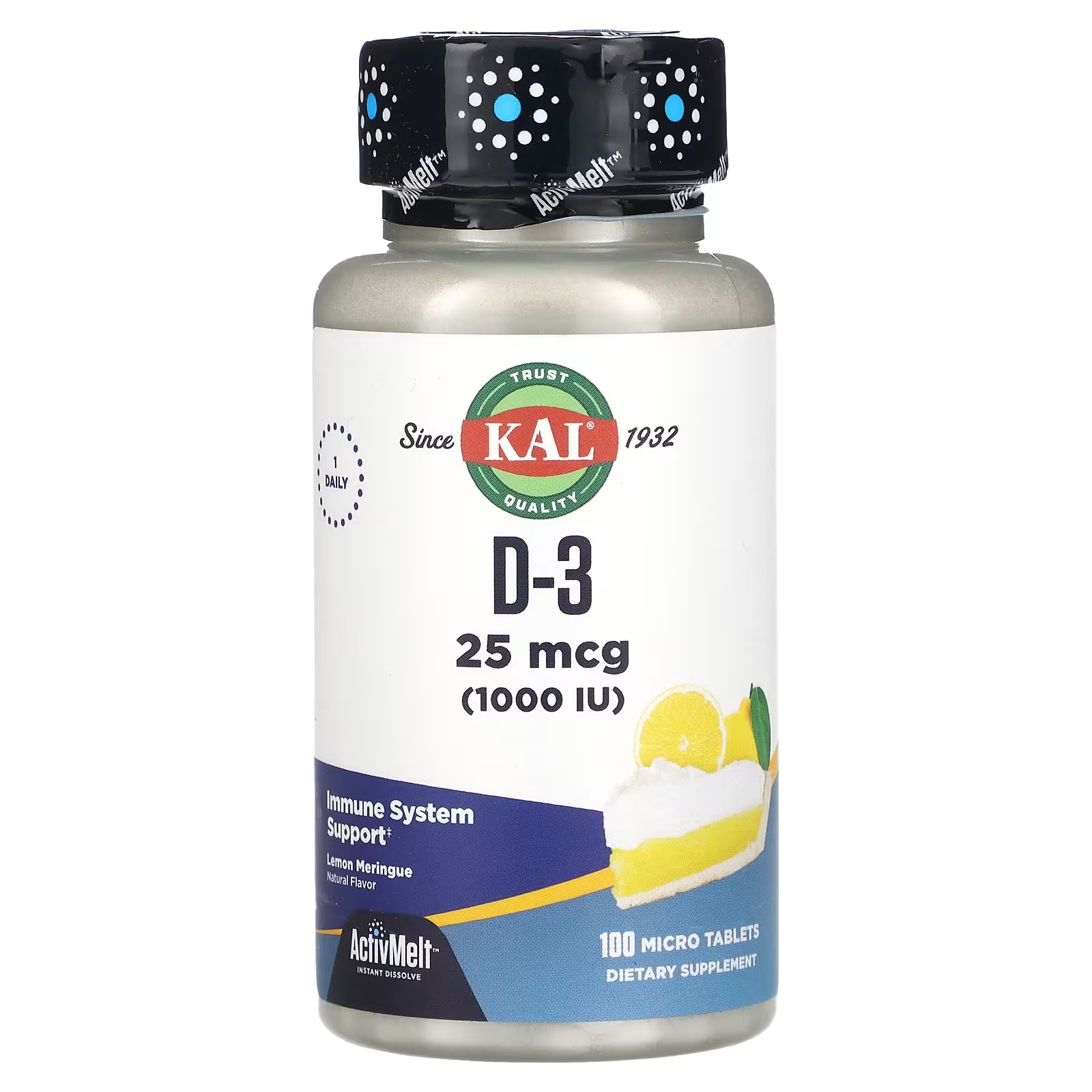 Пищевая добавка Kal D-3 лимонное безе, 100 микротаблеток kal dinosaurs activmelt растворимые таблетки с цинком и бузиной ягодное ассорти 90 микротаблеток