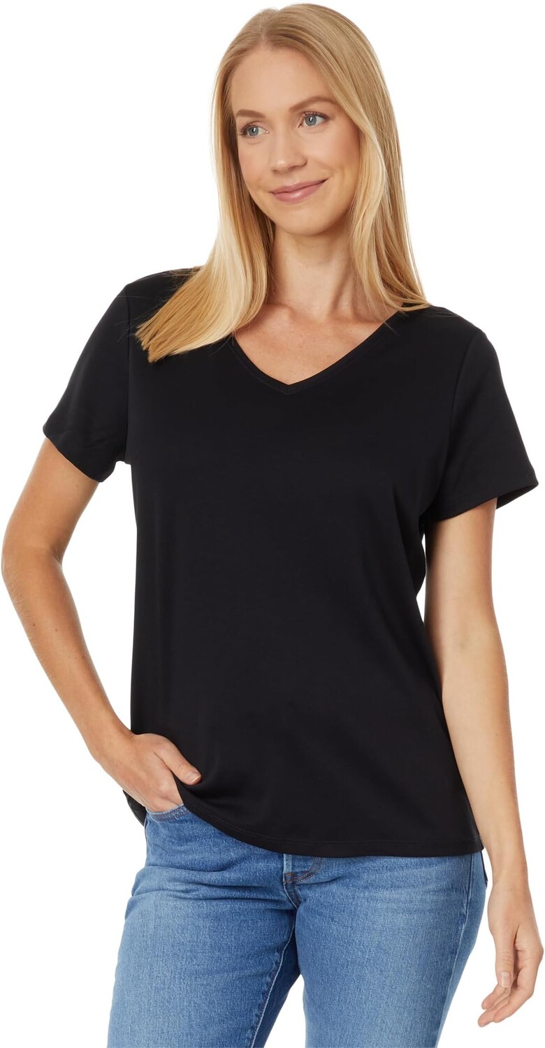 

Футболка Petite Pima Tops с V-образным вырезом и короткими рукавами L.L.Bean, черный