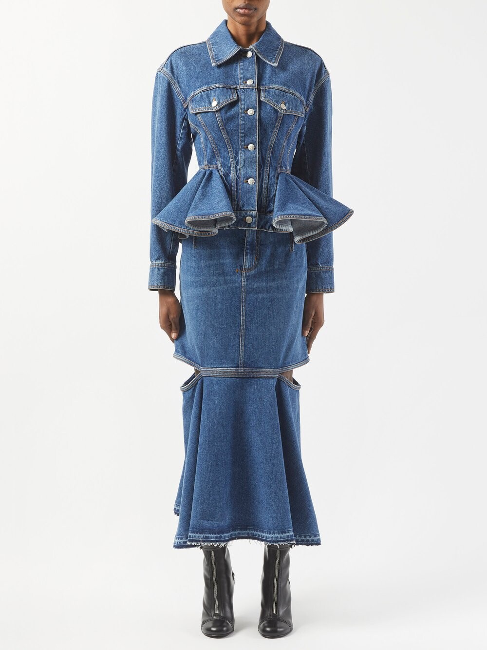 

Джинсовая куртка с оборками Alexander McQueen, синий