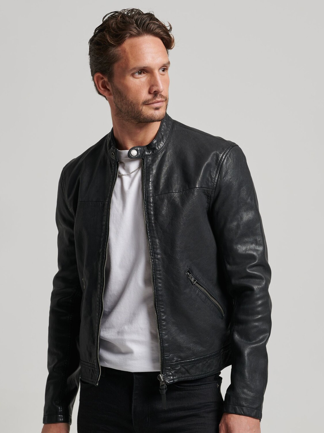 

Кожаная спортивная гоночная куртка Superdry Heritage, черная