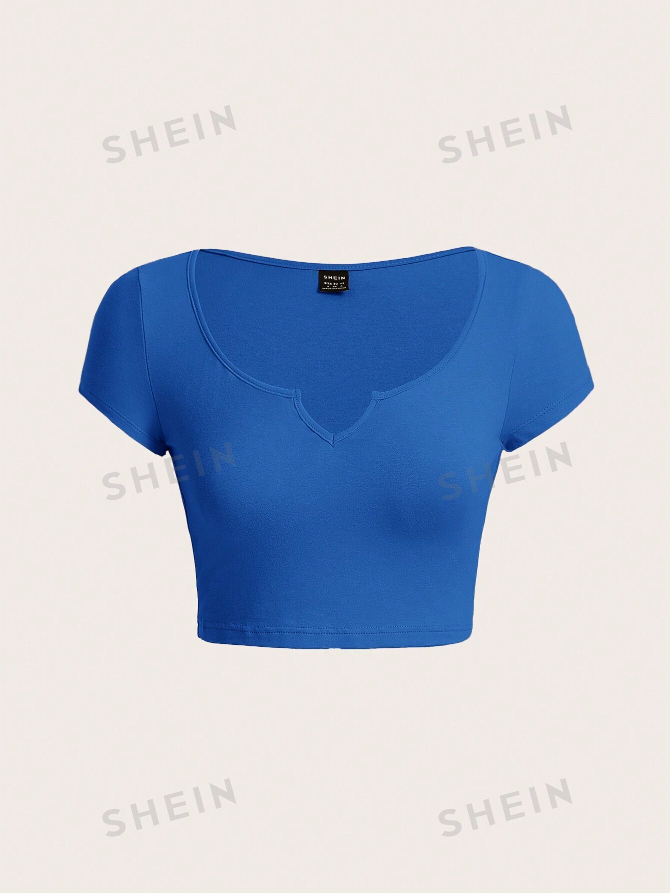 цена SHEIN BASICS Женская однотонная короткая укороченная футболка с вырезом, королевский синий