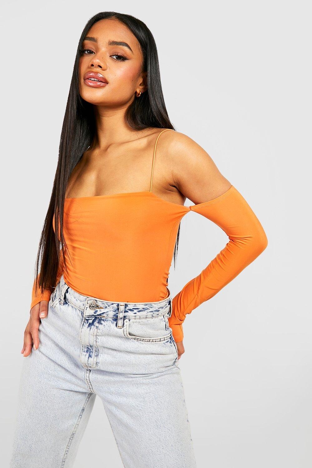 

Двухслойный топ с длинными рукавами на стрелке Boohoo, оранжевый