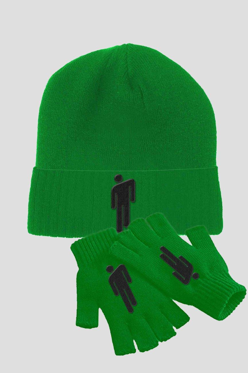 Шапка-бини с логотипом Blohsh, комплект перчаток Billie Eilish, зеленый hanxi зимняя женская шапка бини большой мех енота помпон вязание skullies для детей детские шапки для родителей