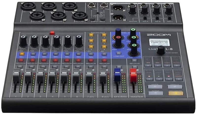 

Микшер Output Zoom LiveTrak L-8 Podcast Recorder, Battery Powered, Digital Mixer and Recorder, Music Mixer, Phone Input, Sound Pads, 4 Headphone Outputs, 12-In/4-Out Audio Interface, Built In EQ and Effects