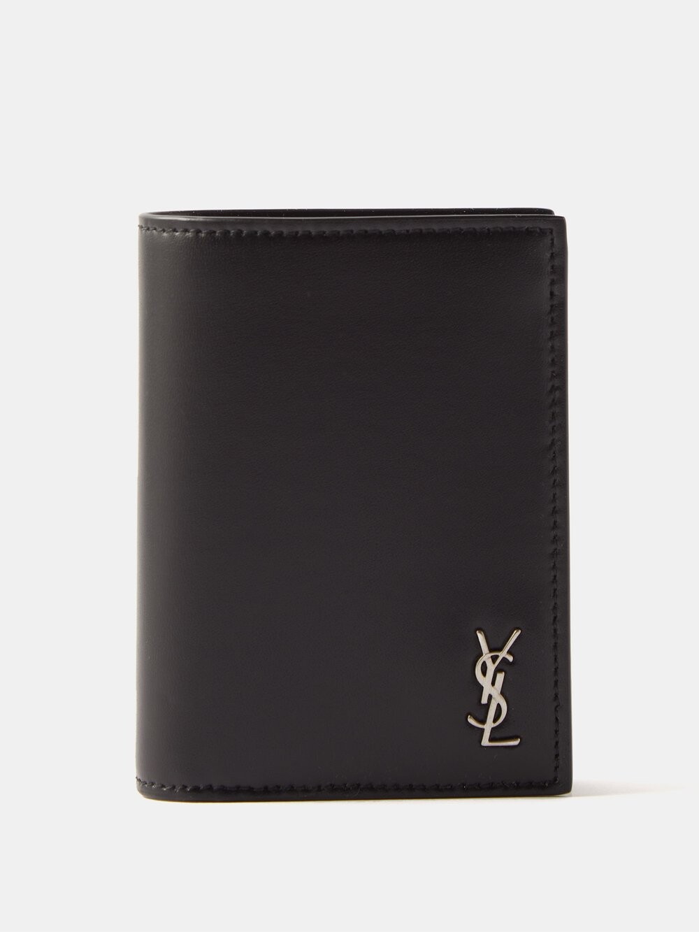

Складной кожаный кошелек ysl с металлической пластинкой Saint Laurent, черный